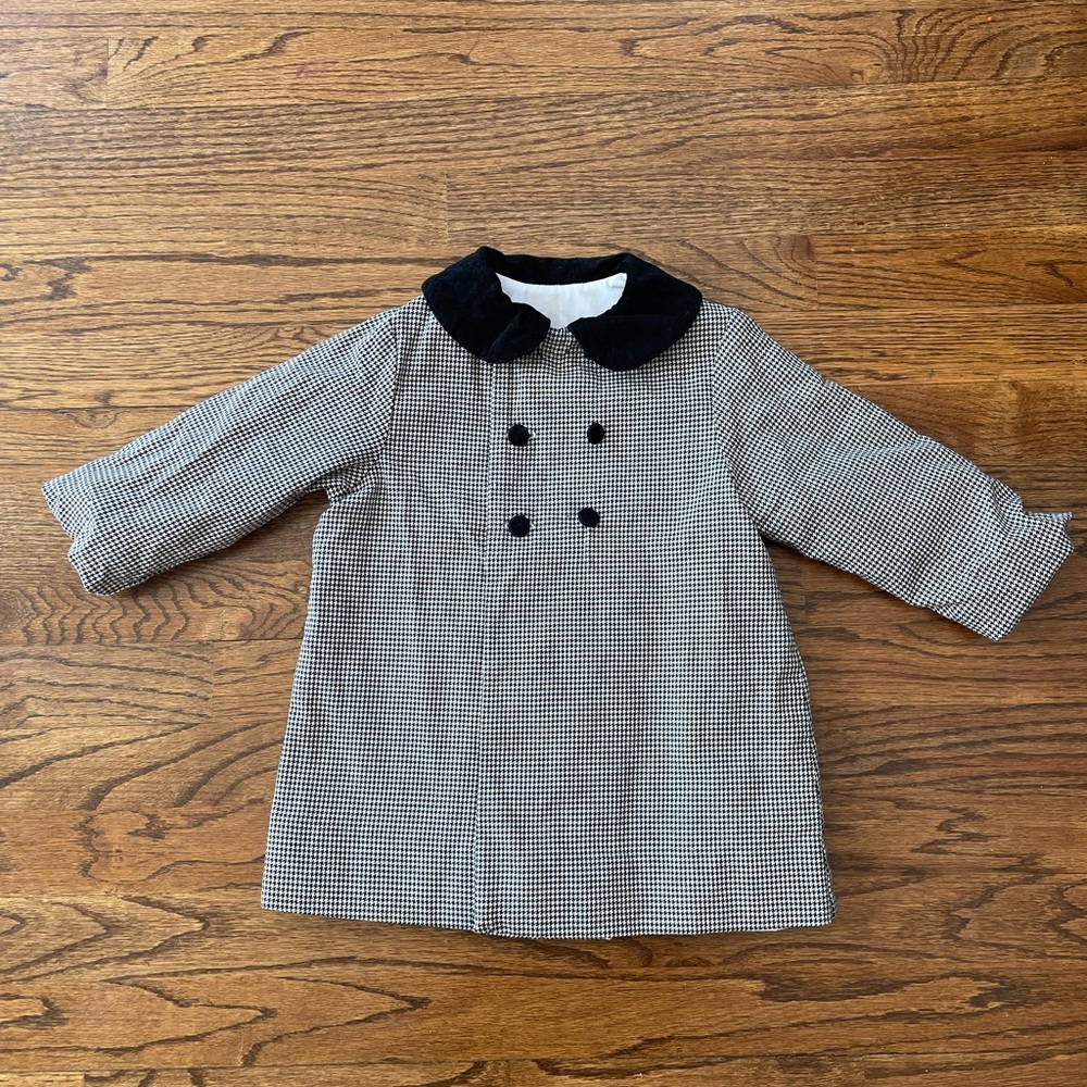 Ragsland Boys Coat size 18 months black/white houndstooth w/ corduroy collar EUC